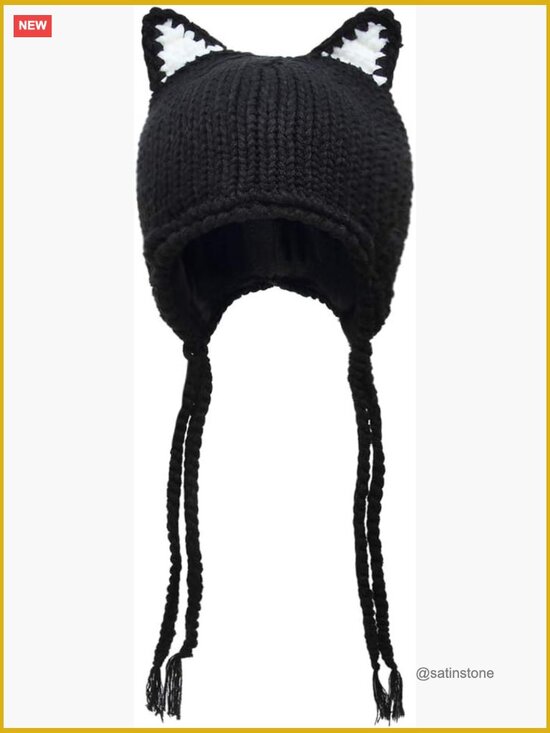 Cute Cat Ears Knit Hat Ear Flap Crochet Beanie main image 5